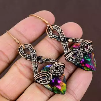 Серьги ручной работы из медной проволоки с натуральным мистическим топазом 2,76 e8B47