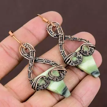 Серьги ручной работы из медной проволоки с натуральным мох-пренитом и драгоценным камнем 2,87 r0Z44