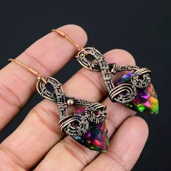 Серьги ручной работы из медной проволоки с натуральным мистическим топазом 2,76 W1r05