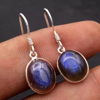 Серьги ручной работы из натурального лабрадорита с драгоценным камнем из стерлингового серебра 925 пробы Ювелирные украшения синий