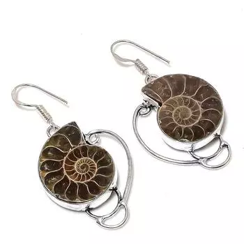 Серьги ручной работы из натурального ископаемого драгоценного камня аммонита из стерлингового серебра 925 пробы 1,97 дюйма f0Z12
