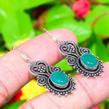 Серьги ручной работы из натурального зеленого оникса из стерлингового серебра 925 пробы 1,77 дюйма o6I67