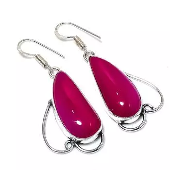 Серьги ручной работы из натурального розового кружевного агата из стерлингового серебра 925 пробы 2,05 дюйма P3u03