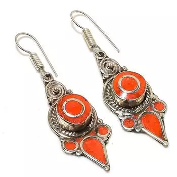 Серьги ручной работы из натурального красного коралла 2,40 дюйма Q6H80