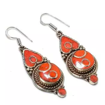 Серьги ручной работы из натурального красного коралла 2,17 дюйма j1W51