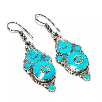 Серьги ручной работы из натурального тибетского бирюзового камня 2,25 дюйма y2N20