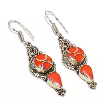 Серьги ручной работы из натурального красного коралла 2,44 дюйма q0L31