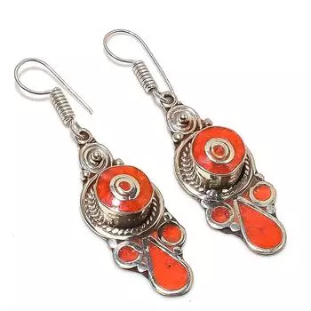 Серьги ручной работы из натурального красного коралла 2,40 дюйма B2T21