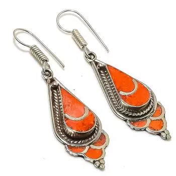 Серьги ручной работы из натурального красного коралла 2,32 дюйма d2l43