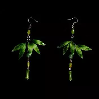 Серьги ручной работы из нематериального культурного наследия в виде листьев эдельвейса из шелка в стиле ретро-чонсам, старинные ханьфу-украшения для ушей зелёный