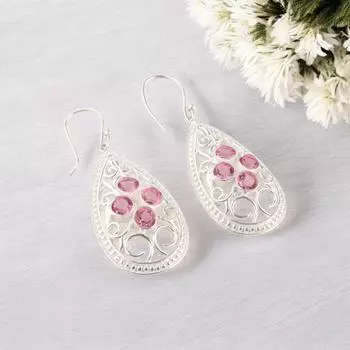 Серьги ручной работы из серебра 925 пробы с розовым турмалином, 2,25 дюйма, подарок для мамы CE-17-10