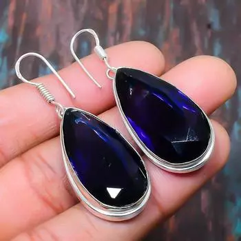 Серьги ручной работы из серебра 925 пробы с голубым топазом в Лондоне 2.05 Inches синий