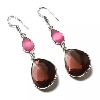 Серьги ручной работы из серебра 925 пробы с дымчатым топазом и халцедоном 2,56 дюйма H0J21