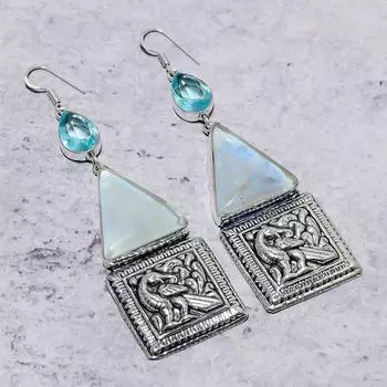 Серьги ручной работы из серебра 925 пробы с мистическим топазом, голубым топазом, 3,86 дюйма, y1r69