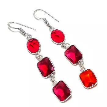 Серьги ручной работы из серебра 925 пробы с мозамбикским гранатом 2,60 дюйма J5r78