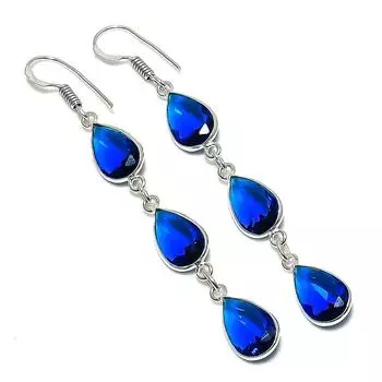Серьги ручной работы из серебра 925 пробы с драгоценным камнем London Blue Topaz 2,76 дюйма O1N93