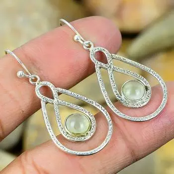 Серьги ручной работы из серебра 925 пробы с драгоценным камнем пренитом 1,87 дюйма SE1418-6