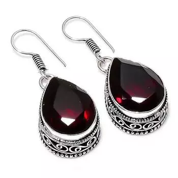 Серьги ручной работы из серебра 925 пробы с мозамбикским гранатом 1,50 1.5 красный