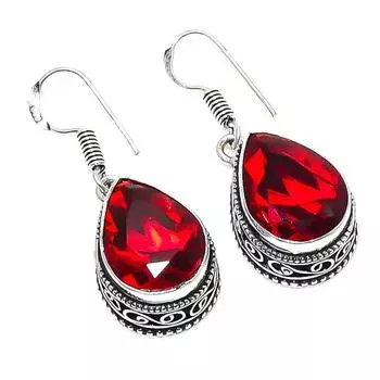 Серьги ручной работы из серебра 925 пробы с мозамбикским гранатом 1,50 1.5 красный
