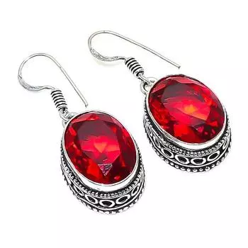 Серьги ручной работы из серебра 925 пробы с мозамбикским гранатом 1,50 1.5 красный