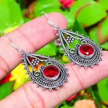 Серьги ручной работы из серебра 925 пробы с мозамбикским гранатом и драгоценным камнем 2,05 дюйма R3q02