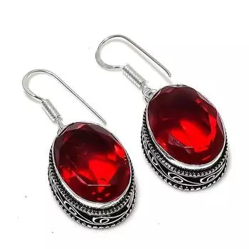 Серьги ручной работы из серебра 925 пробы с мозамбикским гранатом 1,50 1.5 красный