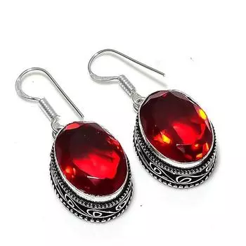 Серьги ручной работы из серебра 925 пробы с мозамбикским гранатом 1,50 1.5 красный