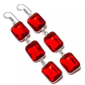 Серьги ручной работы из серебра 925 пробы с мозамбикским гранатом 3,43 дюйма O1a38