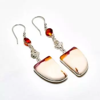 Серьги ручной работы из серебра 925 пробы с мукаитом, гранатом и драгоценным камнем 2,84 дюйма