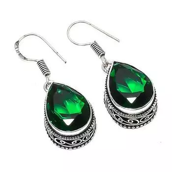 Серьги ручной работы из серебра 925 пробы с хромдиопсидом 1,50 1.5 зелёный