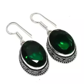 Серьги ручной работы из серебра 925 пробы с хромдиопсидом 1,50 1.5 зелёный