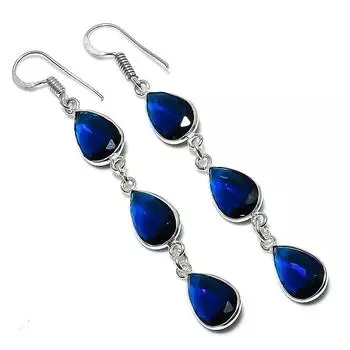 Серьги ручной работы из серебра 925 пробы с драгоценным камнем London Blue Topaz 2,84 дюйма w7O57