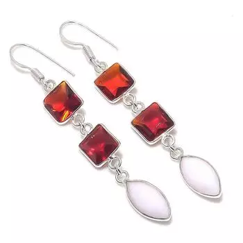 Серьги ручной работы из серебра 925 пробы с натуральным цитрином и халцедоном 2,60 дюйма C2p17