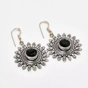 Серьги ручной работы из серебра 925 пробы с драгоценным камнем из черной шпинели 1,70 дюйма