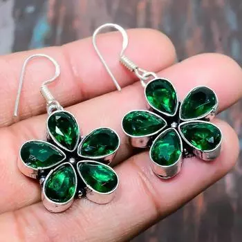 Серьги ручной работы из серебра 925 пробы с хром-диопсидом и свадебными украшениями 1.58 Inches зелёный