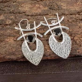 Серьги ручной работы из стерлингового серебра 925 пробы с драгоценным камнем черный оникс 1,78 подарок для мамы EE-64-38