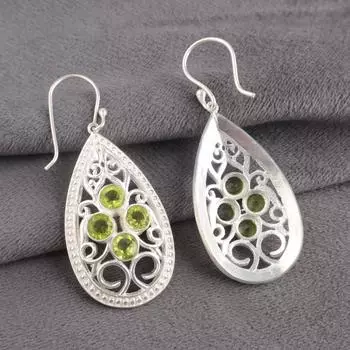 Серьги ручной работы из стерлингового серебра 925 пробы с натуральным перидотом 2,25 дюйма, подарок для нее CE-17-4