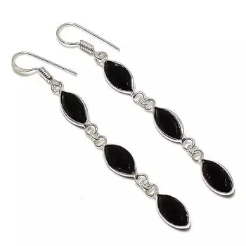 Серьги ручной работы из стерлингового серебра 925 пробы с натуральной черной шпинелью 2,76 дюйма C7w28