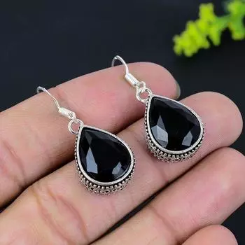 Серьги ручной работы из стерлингового серебра 925 пробы с натуральной черной шпинелью 1,50 дюйма b7L12