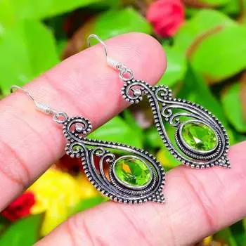 Серьги ручной работы из стерлингового серебра 925 пробы с натуральным драгоценным камнем перидот 2,01 дюйма G3z08