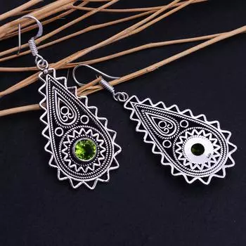 Серьги ручной работы из стерлингового серебра 925 пробы с натуральным драгоценным камнем перидот 2,30 дюйма U2y29