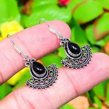 Серьги ручной работы из стерлингового серебра 925 пробы с натуральным черным ониксом, размером 1,58 дюйма, r8Z43