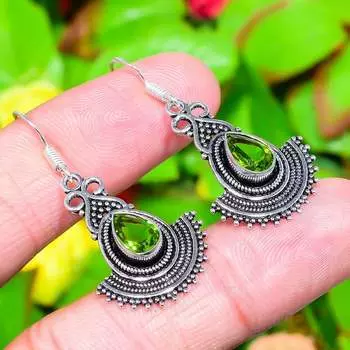 Серьги ручной работы из стерлингового серебра 925 пробы с натуральным драгоценным камнем перидот 1,73 дюйма z4k28