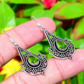 Серьги ручной работы из стерлингового серебра 925 пробы с натуральным драгоценным камнем перидот 1,97 дюйма z7m11