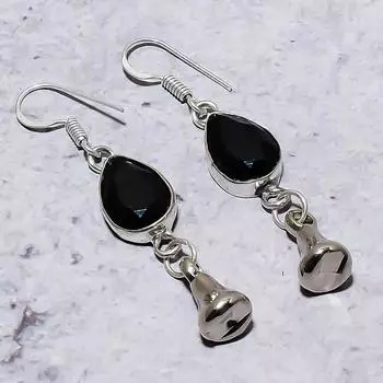 Серьги ручной работы из стерлингового серебра 925 пробы с натуральным черным шпинелем 2,17 дюйма g1u69