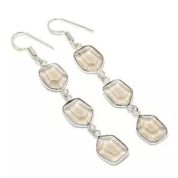 Серьги ручной работы из стерлингового серебра 925 пробы с натуральным дымчатым топазом 2,76 дюйма V1L79