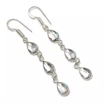 Серьги ручной работы из стерлингового серебра 925 пробы с натуральным белым топазом 2,48 дюйма w1e44