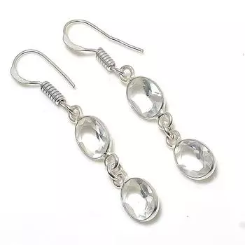 Серьги ручной работы из стерлингового серебра 925 пробы с натуральным белым топазом 1,77 дюйма K3A27