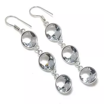 Серьги ручной работы из стерлингового серебра 925 пробы с натуральным белым топазом 2,76 дюйма u2j09