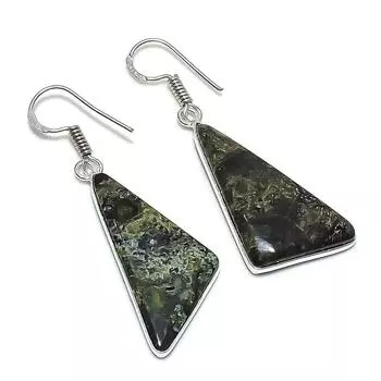 Серьги ручной работы из стерлингового серебра 925 пробы с натуральным драгоценным камнем драконьей яшмы 1,97 дюйма W6c26